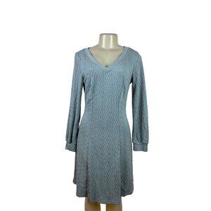 Dokotoo Womens Light Blue Knit Textured Long Sleeve V-Neck Mini Dress Sz M - New